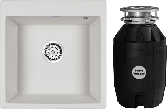 Комплект Мойка Paulmark Kante 50 PM105152-WH белый + Измельчитель Bone Crusher BC 810-AS