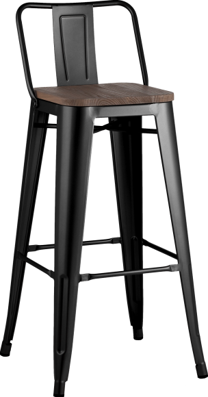 Барный стул Stool Group Tolix Wood со спинкой черный глянцевый, темное дерево