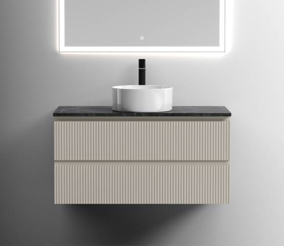 Тумба под раковину со столешницей Sancos Snob T 100 beige soft, столешница черный мрамор, с отв. под смеситель