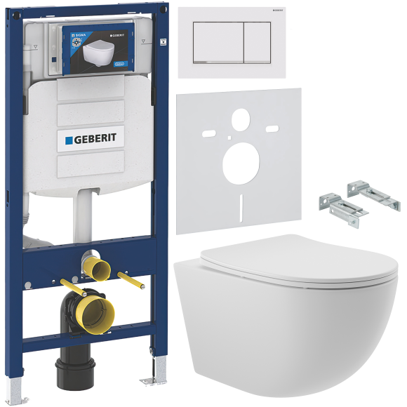 Комплект Унитаз подвесной Aqueduto Ovo OVO0120 + Крепления Geberit Duofix 111.815.00.1 к стене + Инсталляция UP 320 111.300.00.5 + Кнопка Sigma 30 115.883.JT.1 белая матовая, хром глянцевый + Звукоизоляция 156.050.00.1