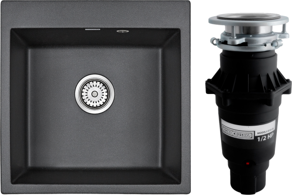 Комплект Мойка Paulmark Kante 50 PM105152-BL черный + Измельчитель Bone Crusher BC 810-SL Slim Line