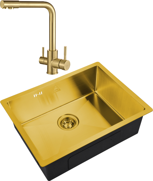 Комплект Мойка Steel Hammer SH 5844 BRONZE бронза + Смеситель SH 801 Inox Bronze PVD