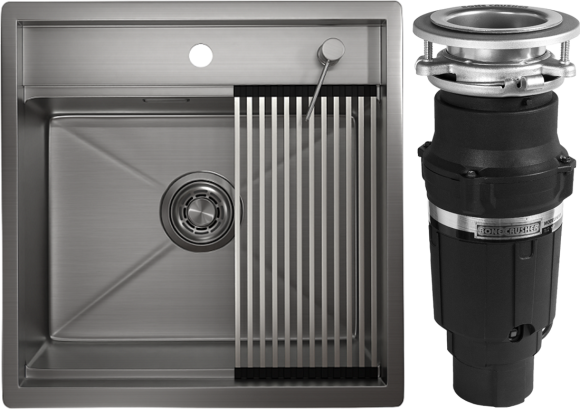 Комплект Мойка Granula Kitchen Space 5051, сталь сатин + Измельчитель Bone Crusher BC 610-AS