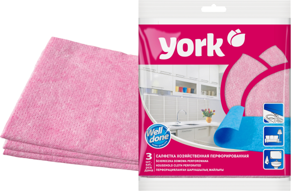 Салфетка для уборки York 020030 перфорированная, цвета в ассортименте, 3 шт.