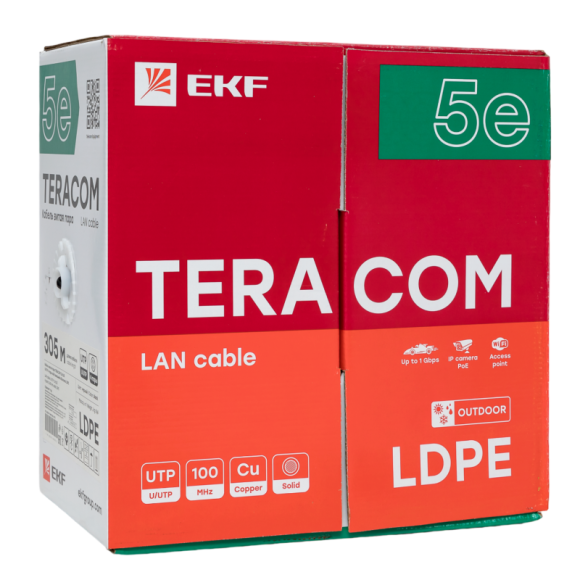 Кабель витая пара U/UTP кат.5E 4 пары solid внешн. LDPE черн. TERACOM EKF TRC-5EUTP-04PE-BK-OUT3 Кабель витая пара U/UTP кат.5E 4 пары solid внешн. LDPE черн. TERACOM EKF TRC-5EUTP-04PE-BK-OUT3