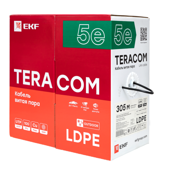 Кабель витая пара U/UTP кат.5E 4 пары solid внешн. LDPE черн. TERACOM EKF TRC-5EUTP-04PE-BK-OUT3 Кабель витая пара U/UTP кат.5E 4 пары solid внешн. LDPE черн. TERACOM EKF TRC-5EUTP-04PE-BK-OUT3
