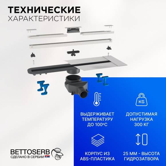 Душевой трап (лоток) BETTOSERB Slim 750 с решеткой