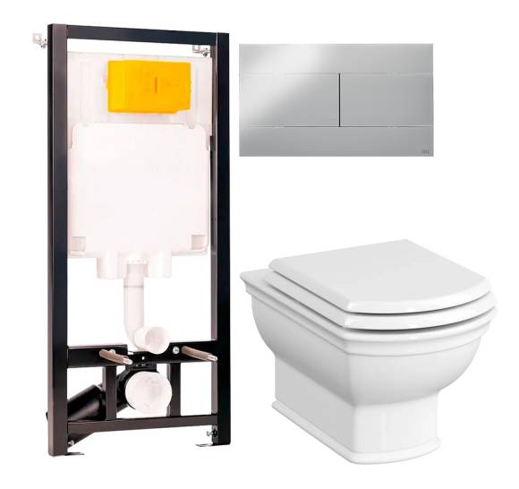 Комплект Унитаз подвесной VitrA Valarte + Крышка 124-003-009 с микролифтом + Инсталляция OLI 80 ECO Sanitarblock mechanic 3 в 1 с кнопкой смыва