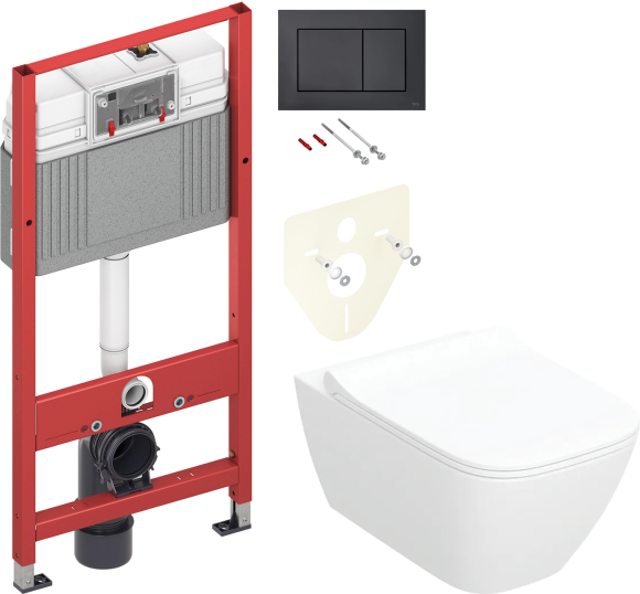 Комплект Унитаз подвесной Geberit Smyle Square 500.685.01.1 + Инсталляция TECE Now 9400414 4 в 1 с кнопкой смыва