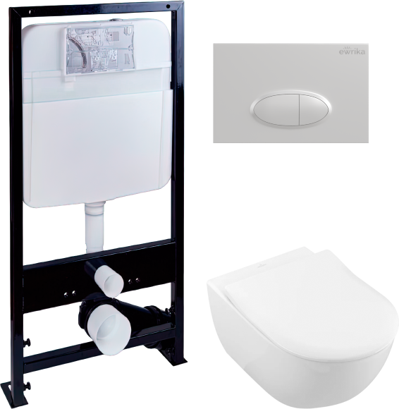 Комплект Унитаз подвесной Villeroy & Boch Subway 2.0 5614R201 alpin + Инсталляция EWRIKA ProLT 0026-2020 + Кнопка 0052 белая