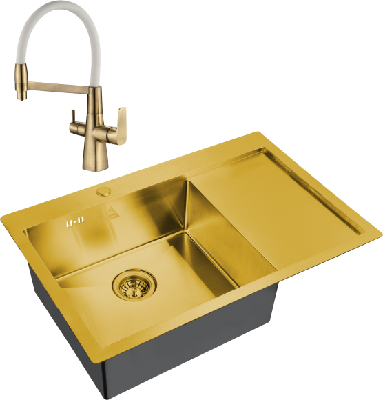 Комплект Мойка Steel Hammer SH 7851-L BRONZE бронза + Смеситель SH 818-8 BRONZE с гибким изливом