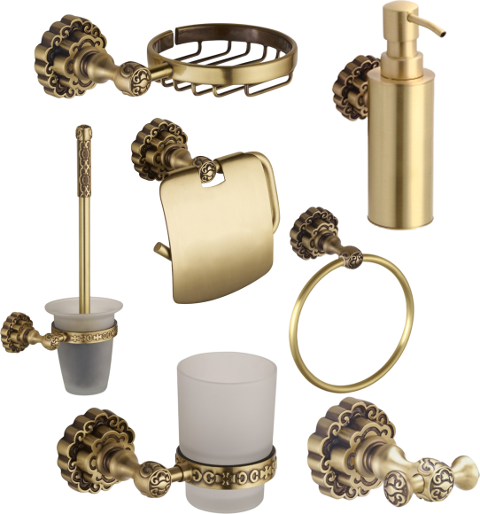 Набор Мыльница Bronze de Luxe + Дозатор + Стакан + Полотенцедержатель + Ершик + Держатель + Крючок