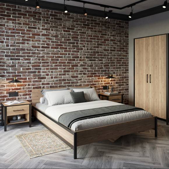 Кровать DIWO Элиста 160x200 см, дуб крафт золотой, черная