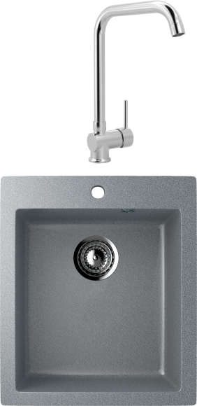 Комплект Мойка Ulgran U-404 -309 темно-серая + Смеситель MEGA Didim MG-CM107 хром