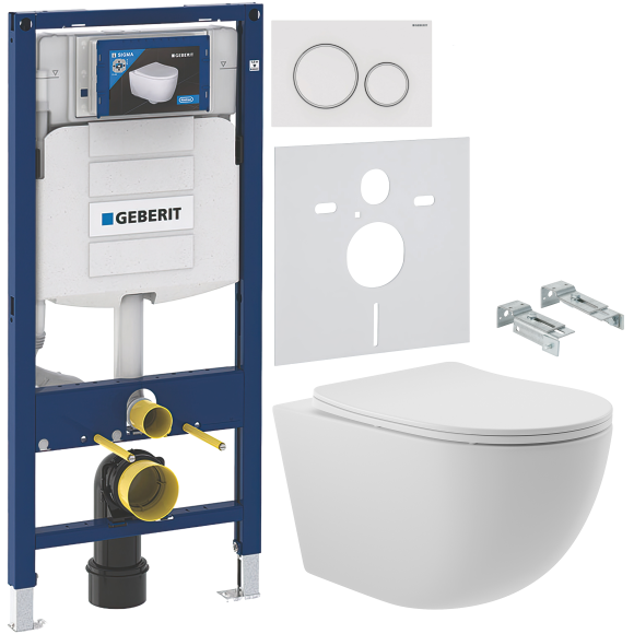 Комплект Унитаз подвесной Aqueduto Ovo OVO0120 + Крепления Geberit Duofix 111.815.00.1 к стене + Инсталляция UP 320 111.300.00.5 + Кнопка Sigma 20 115.882.11.1 белая + Звукоизоляция 156.050.00.1