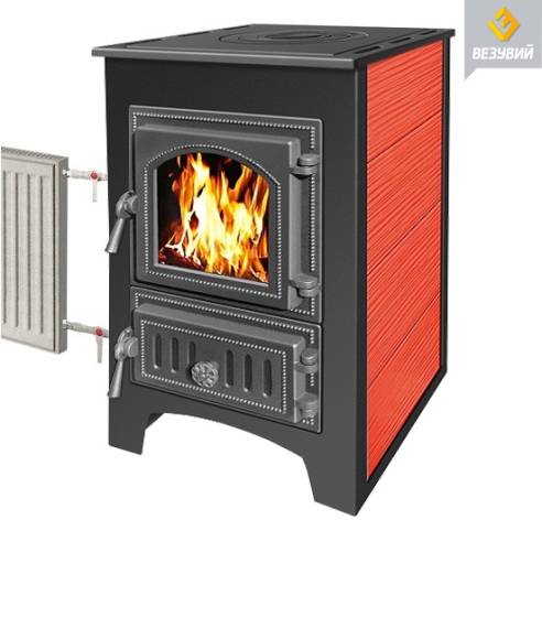 Печь - камин Везувий ПК - 01 красный с плитой 9 кВт дверка 270 т/о