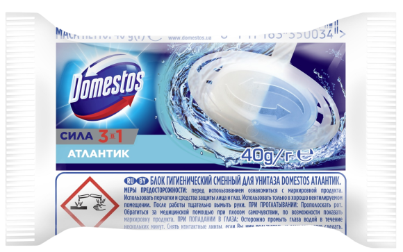 Туалетный блок для унитаза Domestos атлантик 40 г сменный блок