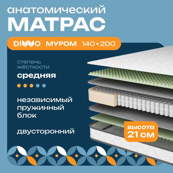 Матрас DIWO Муром 140х200 см, анатомический, с независимыми пружинами