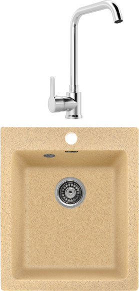 Комплект Мойка Gerhans A10-21 41x48, песочная, искусственный гранит + Смеситель MEGA Ege MG-PL10 глянцевый хром, хром