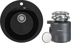 Комплект Мойка Practik PR-M 475-004 47x47, черный оникс, искусственный мрамор + Измельчитель Bort Alligator X электрический, нержавеющая сталь