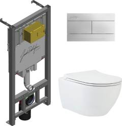 Комплект Унитаз подвесной beWash Bogen 88303601 + Инсталляция Jacob Delafon E29025-NF + Кнопка E4316-CP хром глянцевый