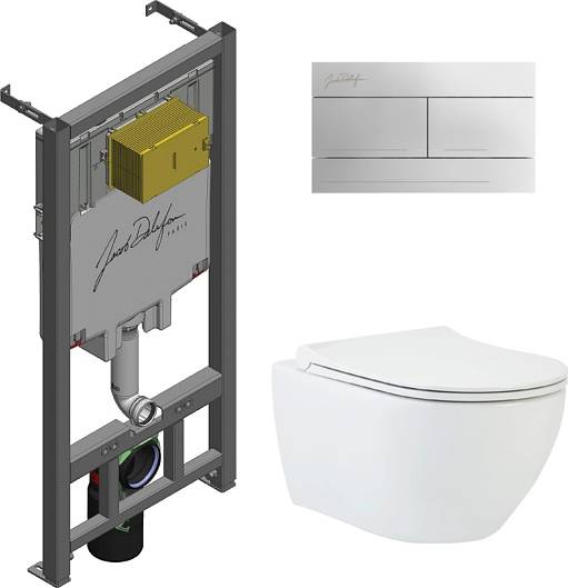 Комплект Унитаз подвесной beWash Bogen 88303601 + Инсталляция Jacob Delafon E29025-NF + Кнопка E4316-CP хром глянцевый