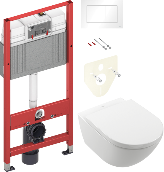 Комплект Унитаз подвесной Villeroy & Boch Subway 3.0 4670TS01 alpin, сиденье с микролифтом + Инсталляция TECE Base 9400413 4 в 1 с кнопкой смыва