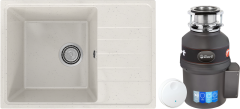 Комплект Мойка Practik PR-M 600-001 60x42, белый камень, искусственный мрамор + Измельчитель Bort Titan 9000 электрический, нержавеющая сталь