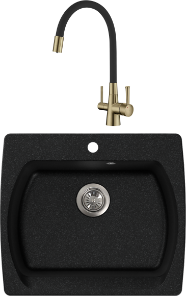 Комплект Мойка NOVA 60-53 черная + Смеситель Lemark Comfort LM3075B с гибким изливом, бронза, черный