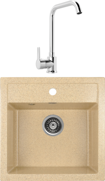 Комплект Мойка Gerhans A11-21 50x49, песочная, искусственный гранит + Смеситель MEGA Ege MG-PL10 глянцевый хром, хром Комплект Мойка Gerhans A11-21 50x49, песочная, искусственный гранит + Смеситель MEGA Ege MG-PL10 глянцевый хром, хром
