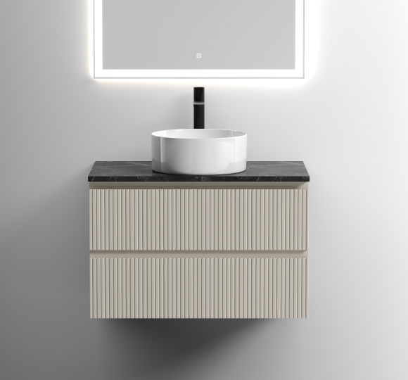 Тумба под раковину со столешницей Sancos Snob T 80 beige soft, столешница черный мрамор, с отв. под смеситель